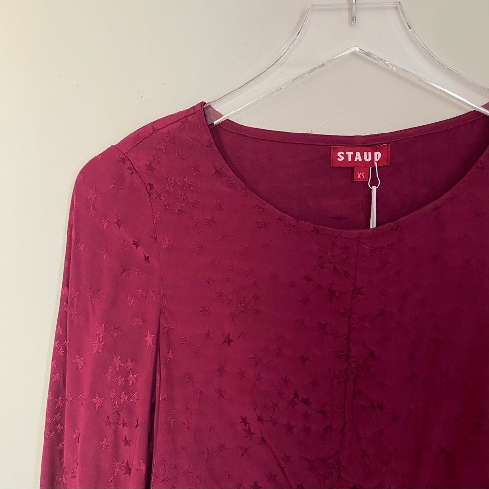 STAUD maroon mars jacquard ruched crop top NWT